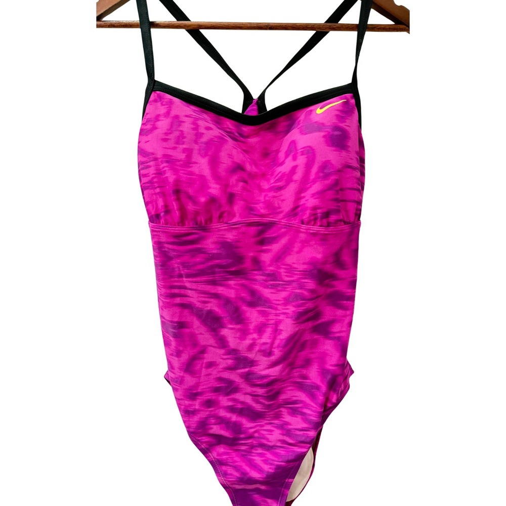 Nike Womens Racerback Swimsuit Size 14 Athletic Gym Pink Medium Support
